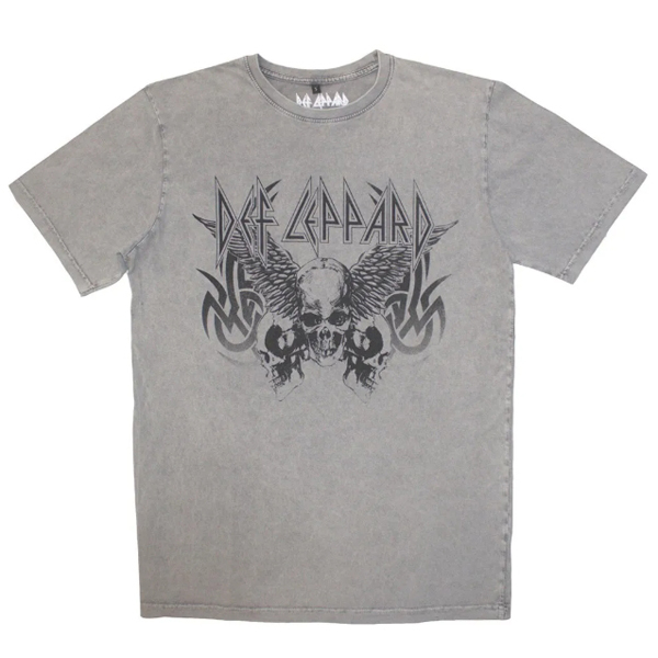 Def Leppard - Tribal Skull Stonewash Grijs (t-shirt)