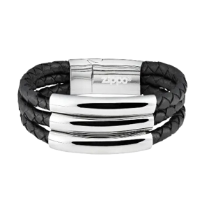 Zippo Steel Braided Leather Bracelet/Armband 22cm