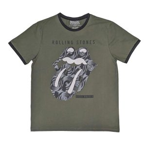 Rolling Stones - Black & White Tongue (ringer t-shirt) groen