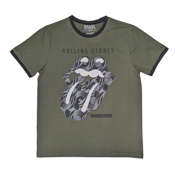 Rolling Stones - Black & White Tongue (ringer t-shirt) groen
