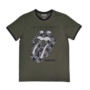 Rolling Stones - Black & White Tongue (ringer t-shirt) khaki